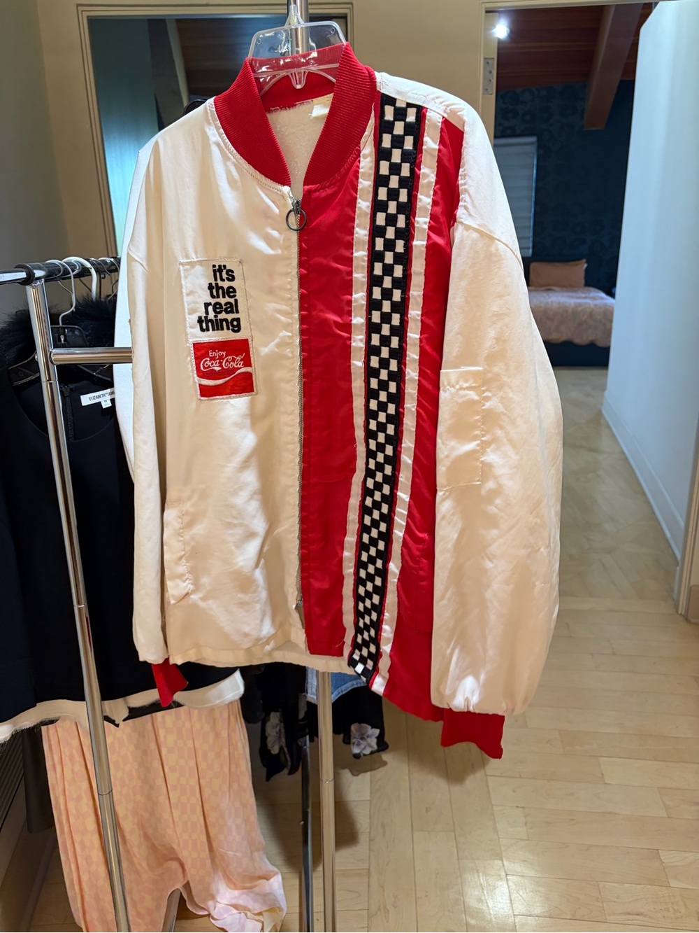 Coca Cola White Jacket with Red Racing Stripes and Checkered Trim